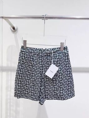 🚩steal Balmain Black & White Geometric-Print Shorts